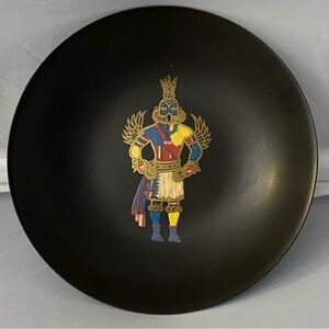 Vintage Couroc Monterey Kachina Hummingbird Inlay Plate Black Mid-Century Decor